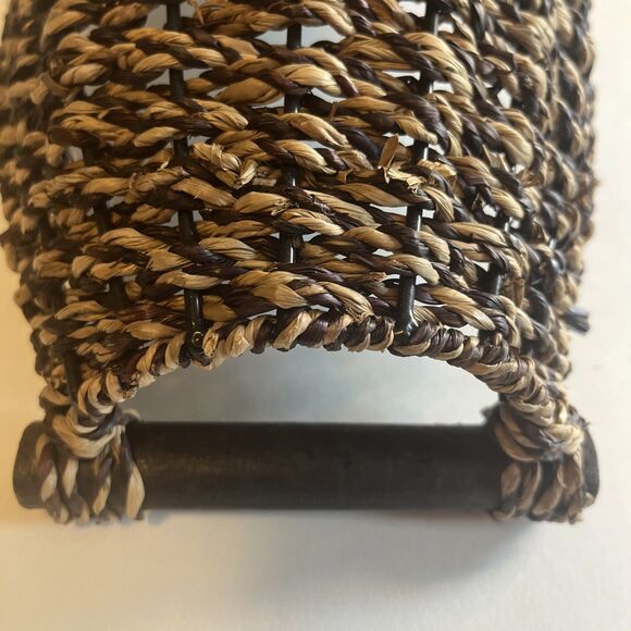 Woven Straw Baskets Oval Wood Handles Brown Nesting Set Of 3 Table Wall Rustic - Picture 4 of 16